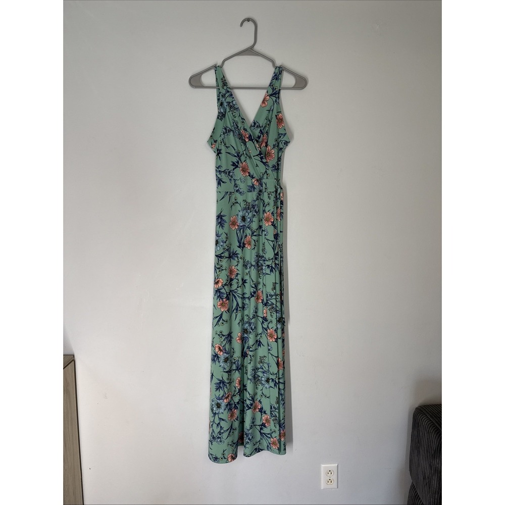 Romantic women's floral maxi dress faux wrap boho‎ size medium Chic Long Flirty